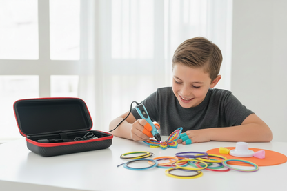 Child creating sculpture with one pen