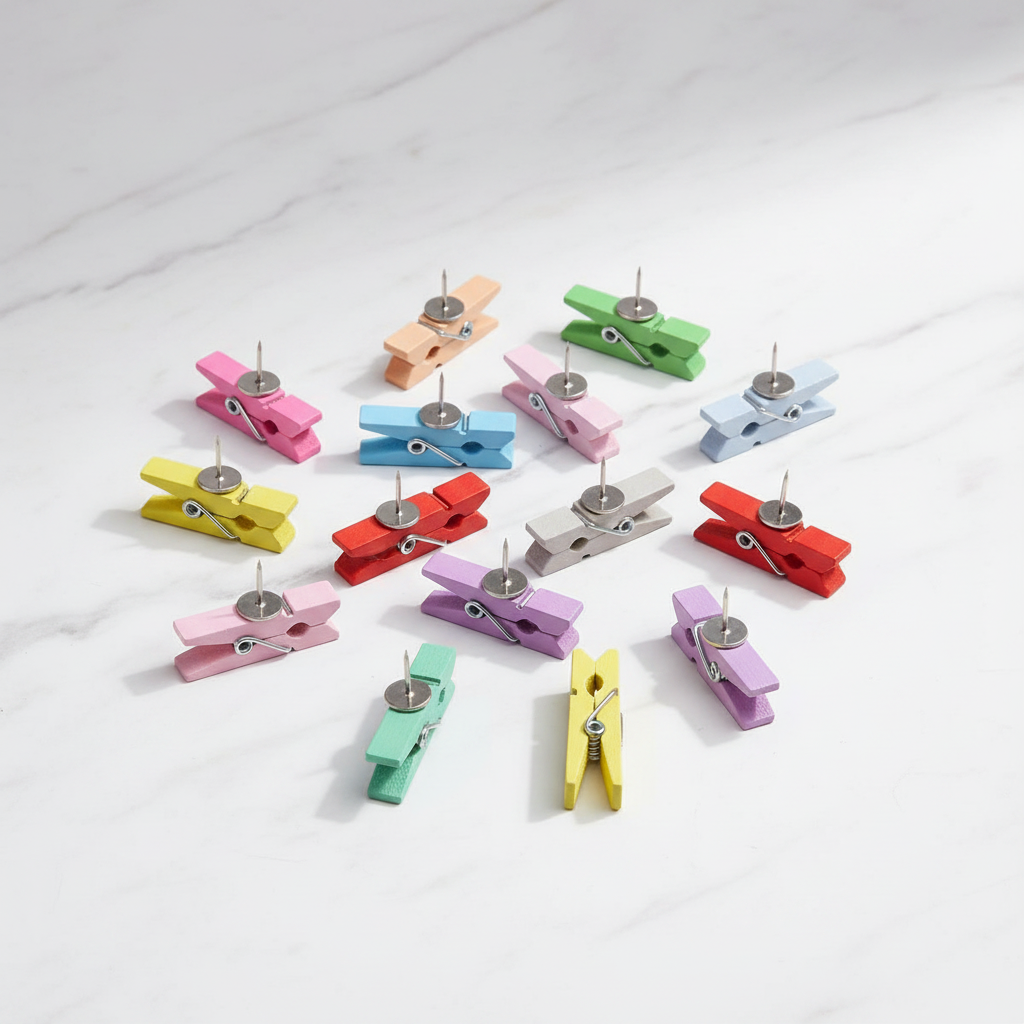Colorful Push Pin Clips - Studio Flat Lay