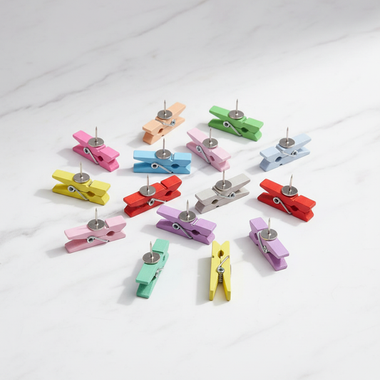Colorful Push Pin Clips - Studio Flat Lay