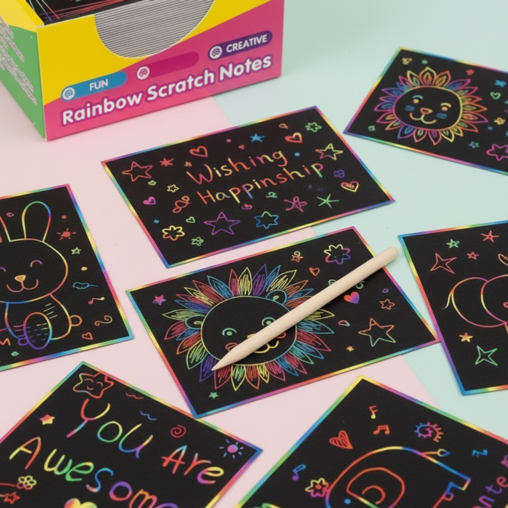 Rainbow Scratch Notes Flat Lay